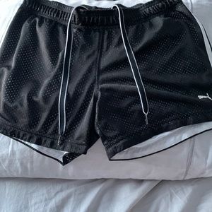 Puma shorts- Black mesh over a while background